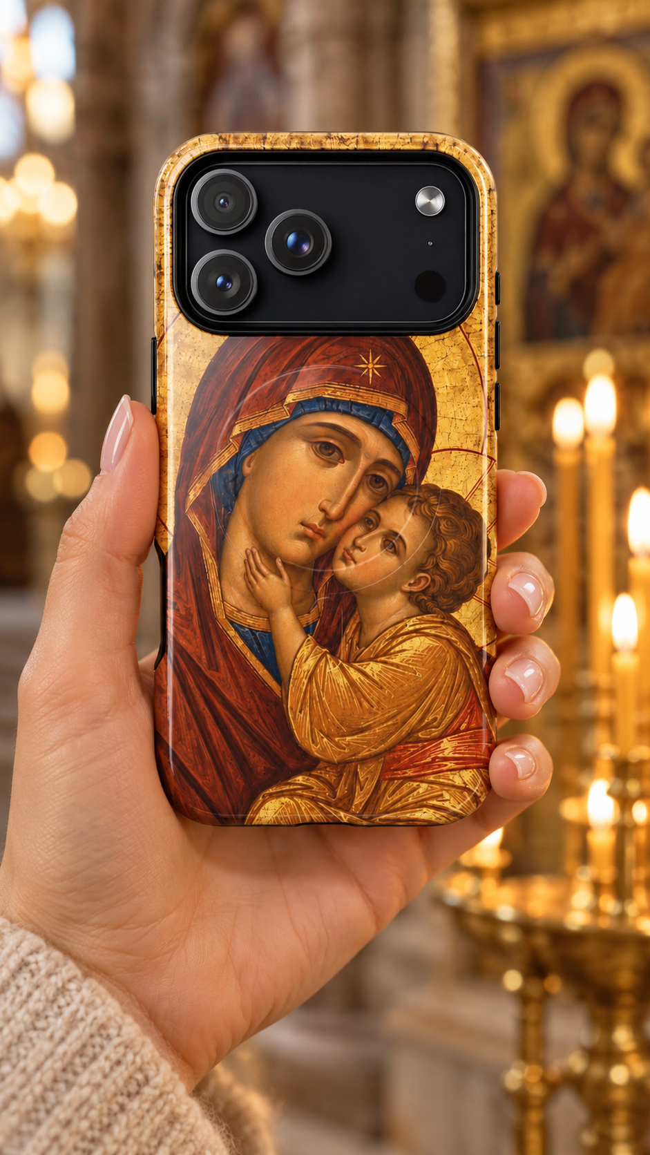 Theotokos Byzantine icon MagSafe iPhone case by candlelight