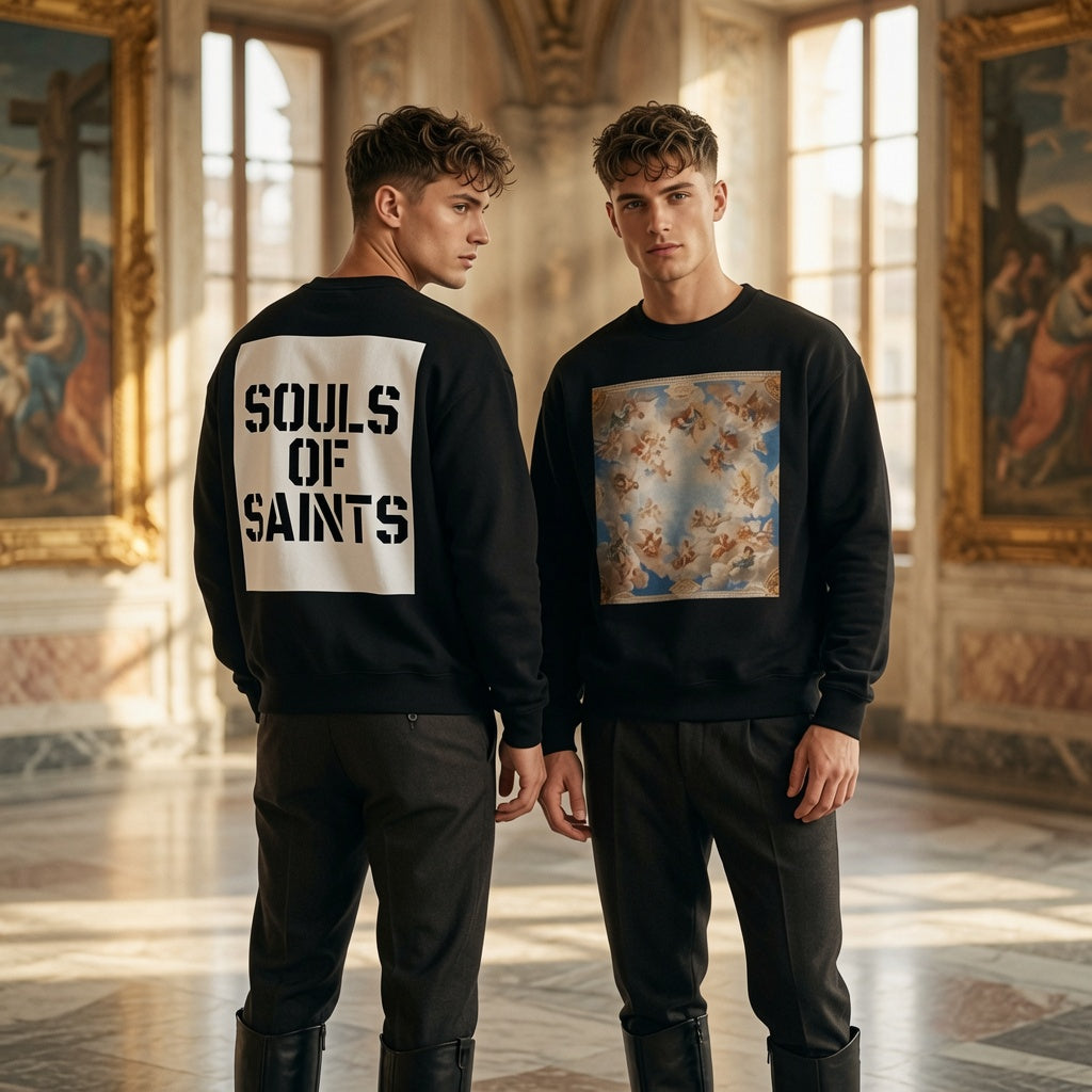 Heavenly Angels Fresco Sweatshirt | Souls of Saints Back Logo