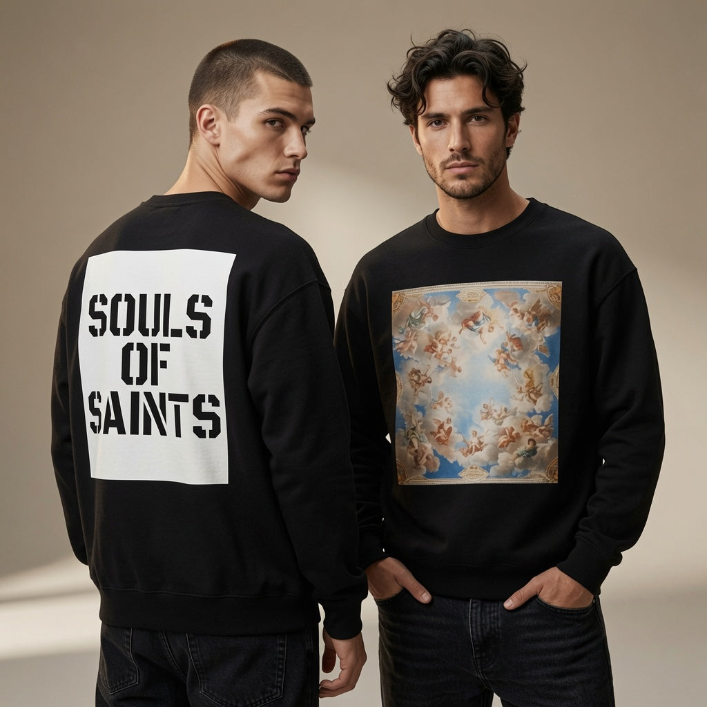 Heavenly Angels Fresco Sweatshirt | Souls of Saints Back Logo