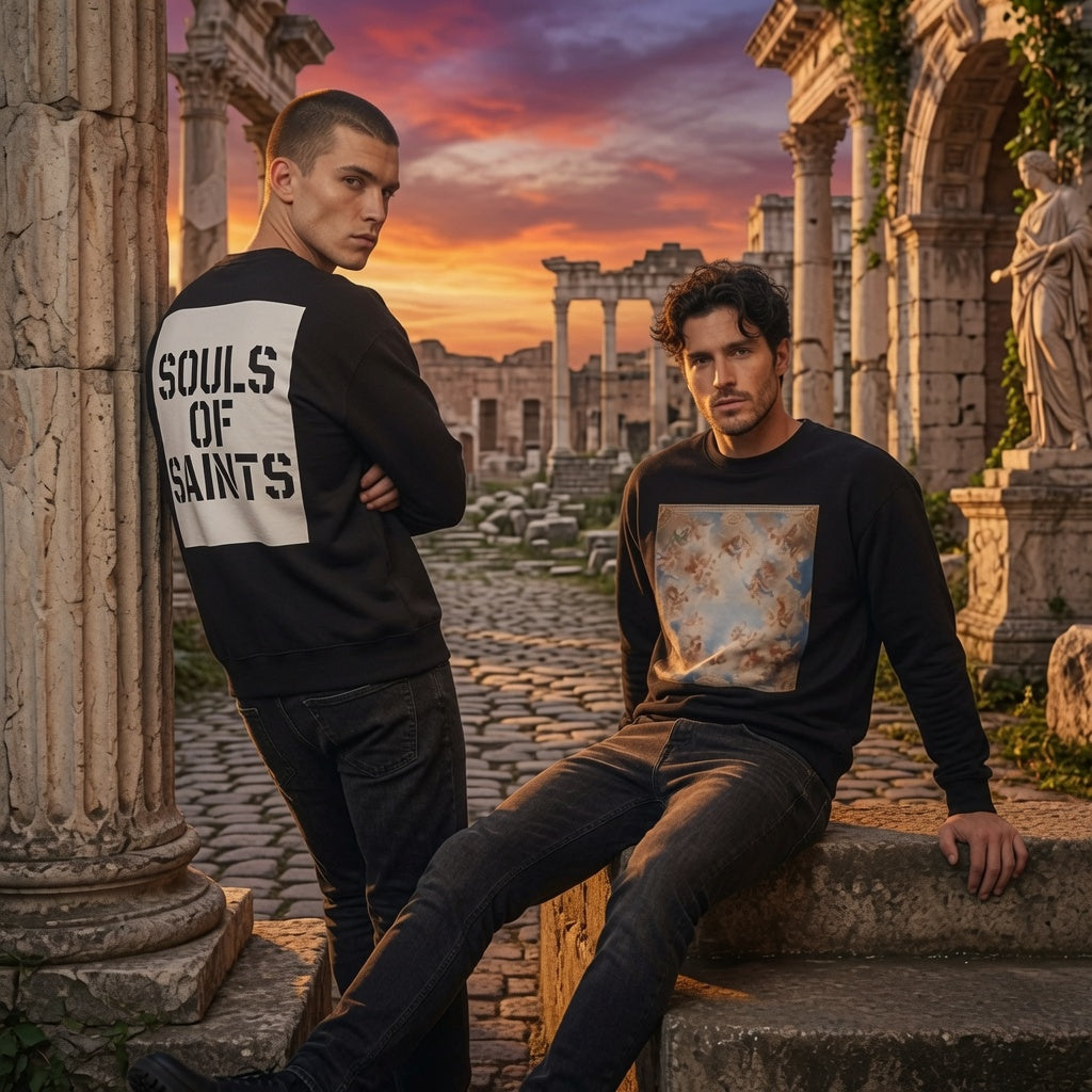 Heavenly Angels Fresco Sweatshirt | Souls of Saints Back Logo